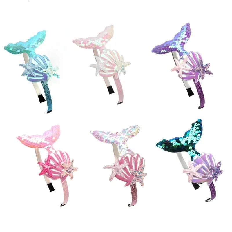 Hair Accessories Baby Girls Headband Sequin Mermaid Tail Shells Hairband DIY Headwear Band Decors Cute Children Accessory 69HE 231019