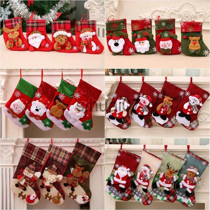 Décorations de Noël Chaussettes de Noël rouges Elk Ours Bonhomme de neige Célébrant le Nouvel An Sac cadeau Cheminée Arbre de Noël Pendentif Décoration de la maison Pendentif tricoté x1