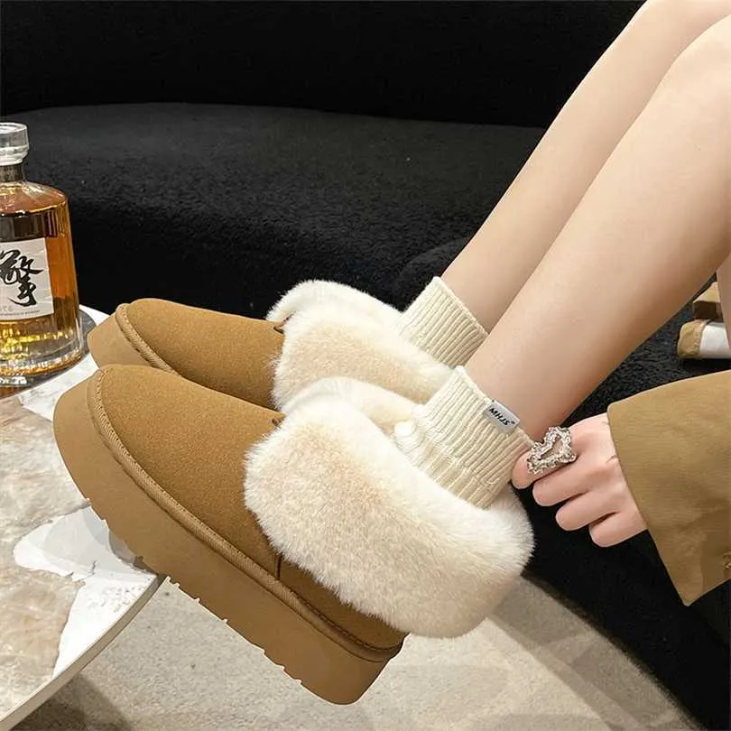 Botas superiores femininas maomao neve outono inverno nova moda versátil mais pelúcia espessada térmica anti deslizamento sapatos de algodão