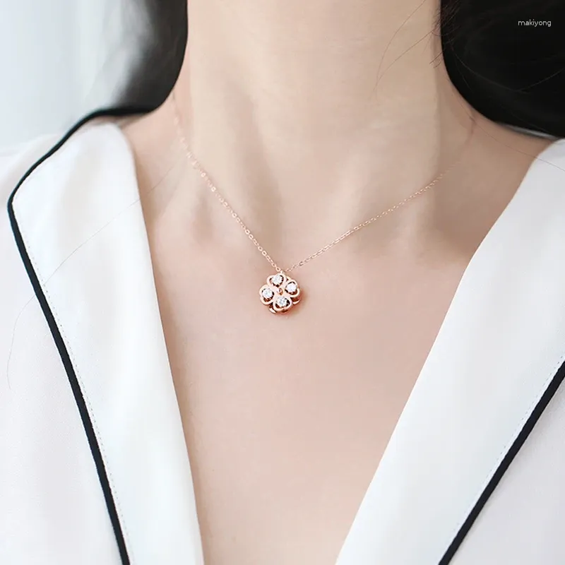 Pendant Necklaces YUN RUO Rose Gold Color Mosaic Zircon CZ Swiveling Flower Necklace Titanium Steel Jewelry Woman Birthday Gift Not Fade