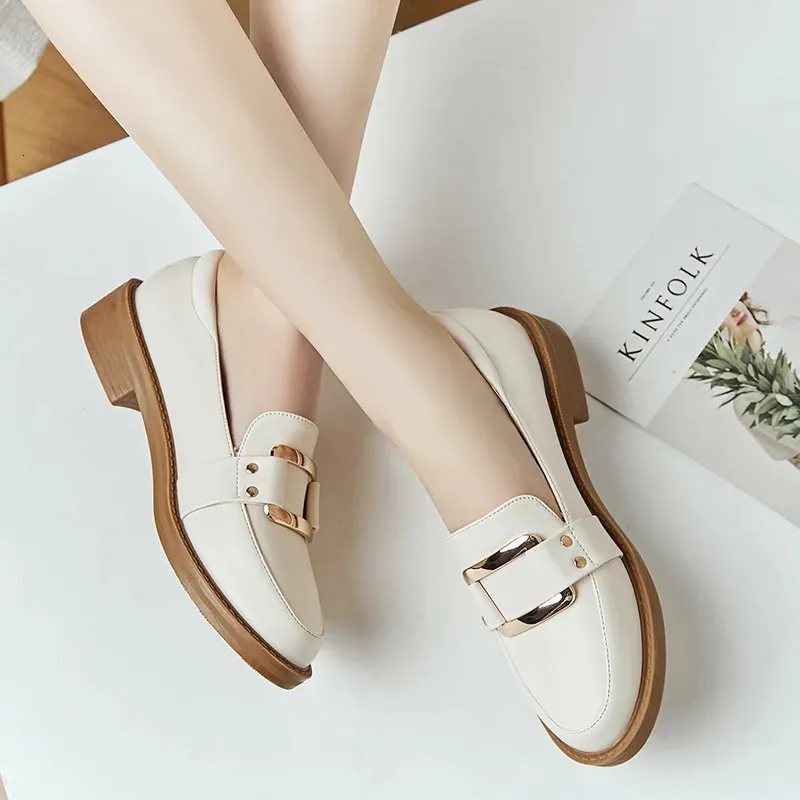 Dress Shoes Comemore Leather Women Low Heels Fashion Bowtie Platform Female Spring Loafers Chunky Heel Flat Shoe Casual Footwear Pumps Shoes 231018