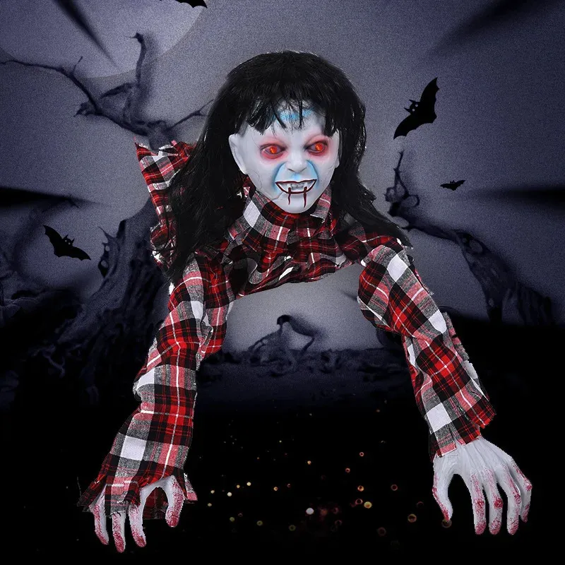 Halloween Toys Halloween jouet électrique effrayant femme mâle fantôme farce accessoires Crawing sanglant poupée activée par la voix fantôme Festival fête décoration 231019
