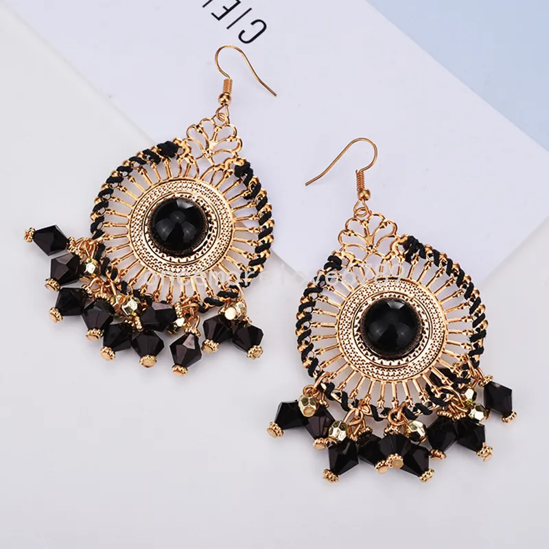 New Ethnic Tassel Bohemian Drop Earrings Girl Earrings DIY Women Boho Rice Bead Wedding Party Earrings Alloy Vintage Jewelry