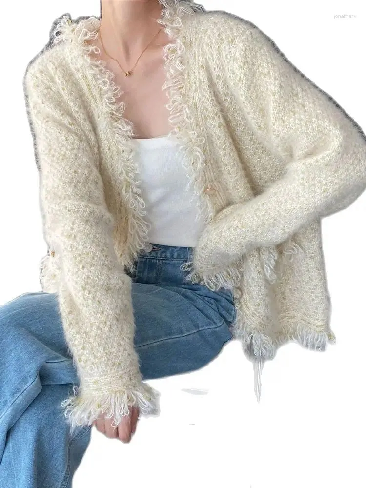 Women's Knits 2023 Spring And Autumn Fashion Knitted Solid Color Casual Commuter Cardigan Coat Fur Tassel Top