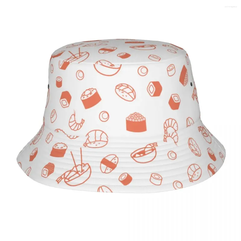 Berets unissex balde chapéu sushi padrão vocação fuga headwear empacotável pescador boné kawaii mar comida bob presente de aniversário ideia