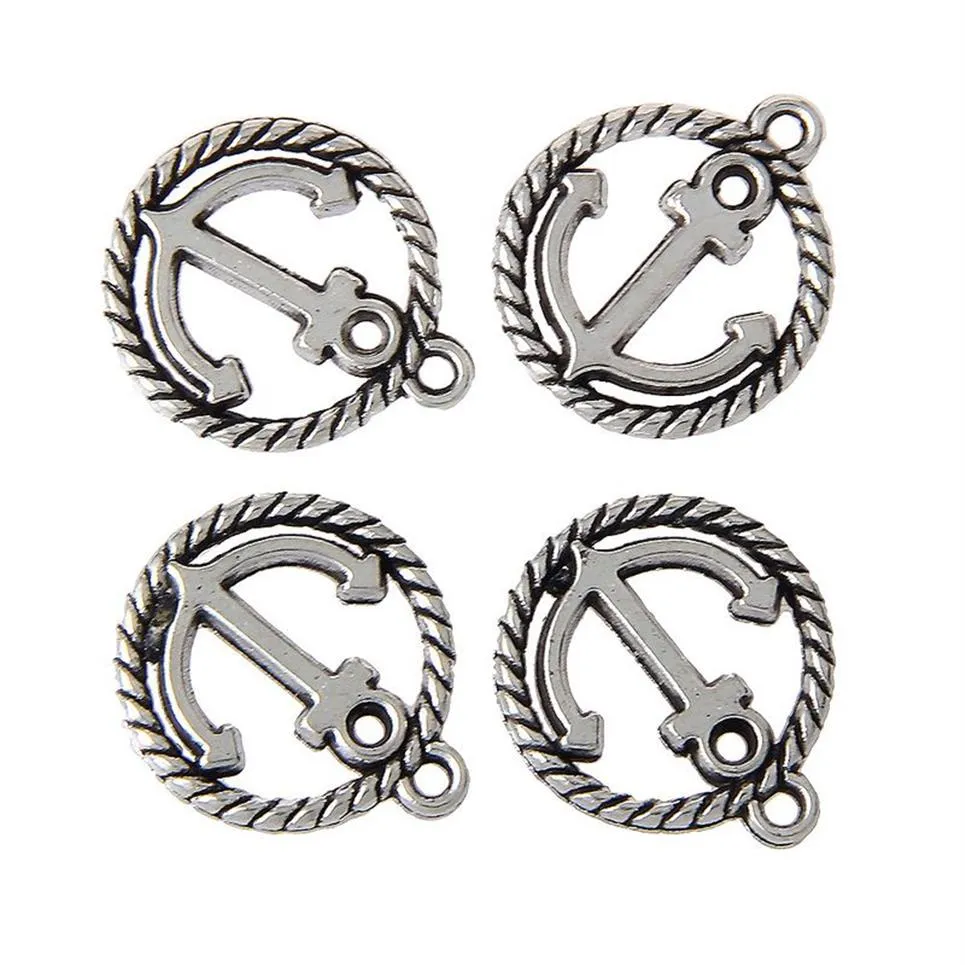 Colgantes con dije de ancla de aleación de Metal de Zinc, redondos, de plata antigua tallada, accesorios para hacer joyas huecas, 50 Uds.277H