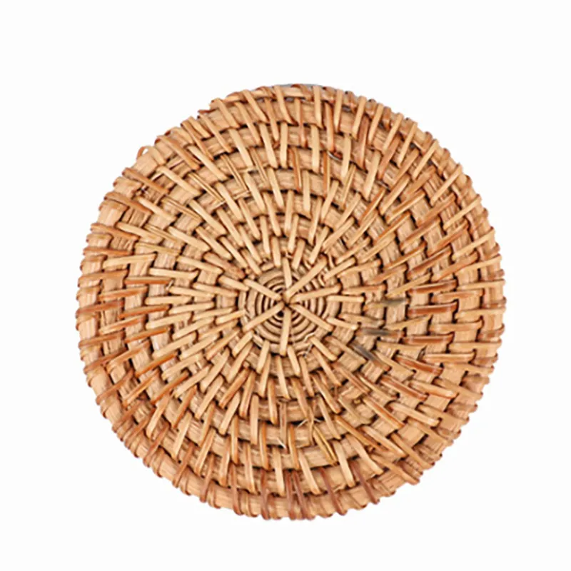 Natural Hand-woven Round Placemat Anti-slip Dining Table Mat Bowl Pads Drink Cup Holder Kitchen Decoration Accessories