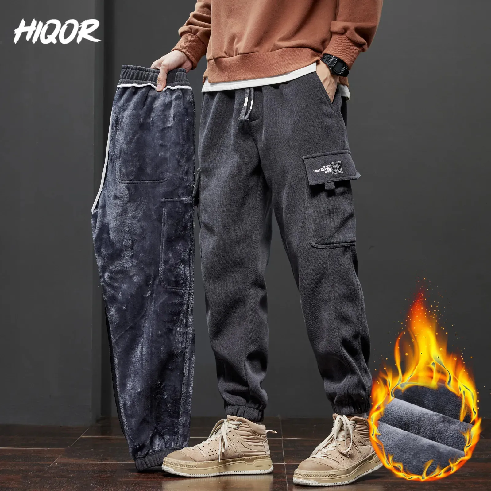 Mens Pants Hiqor Winter Fleece Warm Casual Jogging Sweatpants Male Harajuku Y2k Loose Streetwear Harem Byxor för män 231019