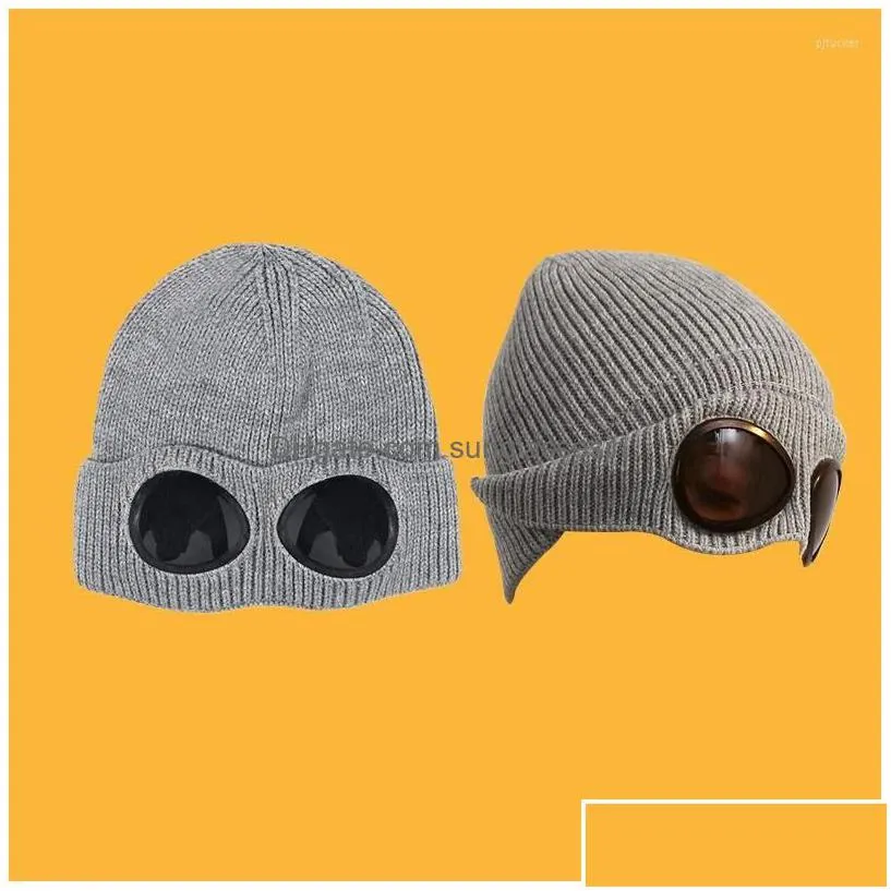 beanie/skull caps beanies 2022 winter glasses hat cp ribbed knit lens beanie street hip hop knitted thick fleece warm for women men