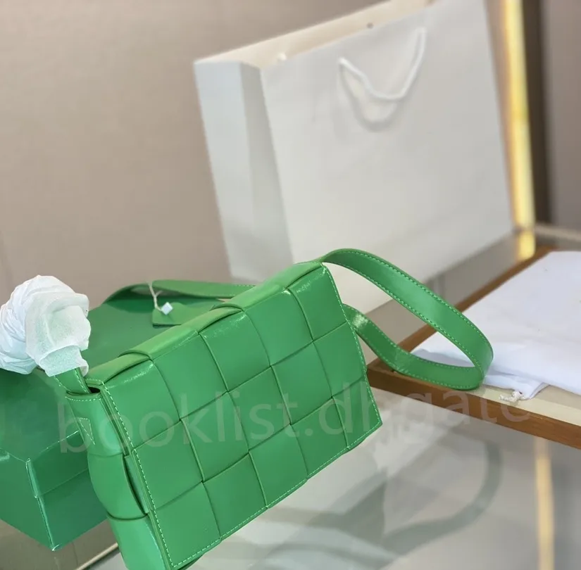 Leather Cassette Shoulder Bag for Women Square Handbag with Weave Crossbody Design Gift Box 2 Sizes