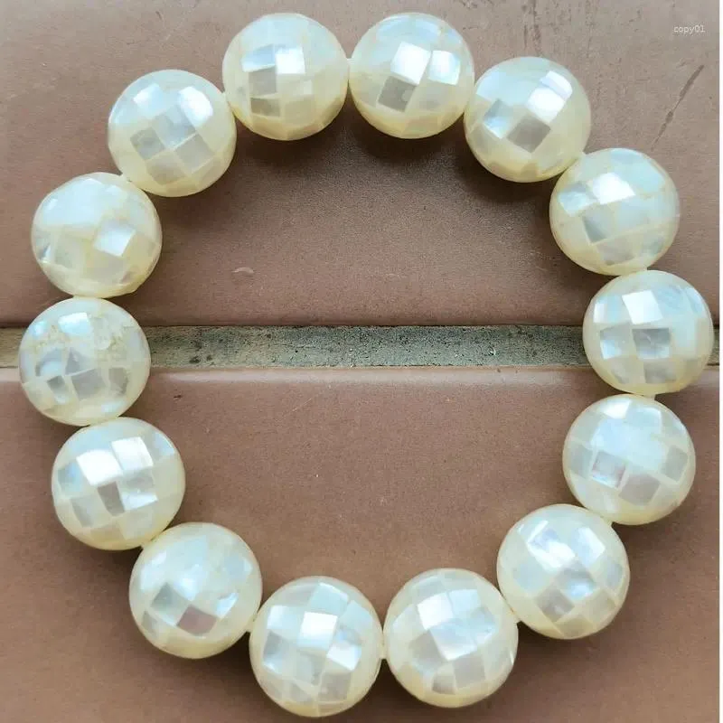 Strand 10mm; 12mm 14mm White Mother of Pearl Shell Round Art Women Men Beads Armband FG9343