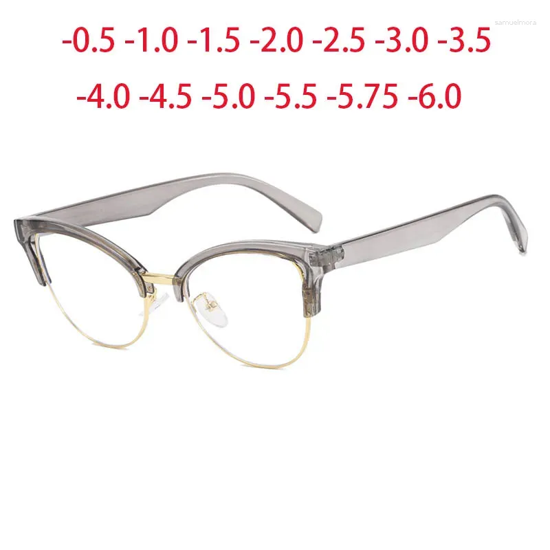 Sunglasses Stylish Hollow Design Semi-Rimless Cat Eye Eyeglass Frame Prescription Glasses Degree -0.5 -1.0 -2.0 -3.0 -4.0 To -6.0