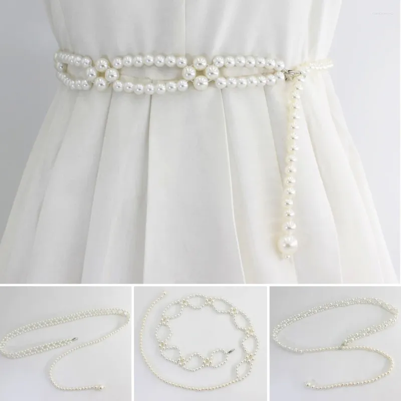 Belts Hook Pearls Belt Adjustable Acrylic Pearl Waist Strap Women Imitation Bead Thin Alloy Buckle Skinny Chain