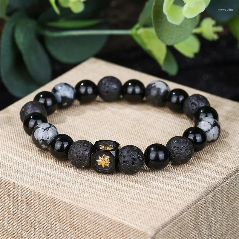 Strand Natural Black Volcanic Lava Stone Star Bracelet Matte Beads Bracelets For Women Men Classic Jewelry Pulseras