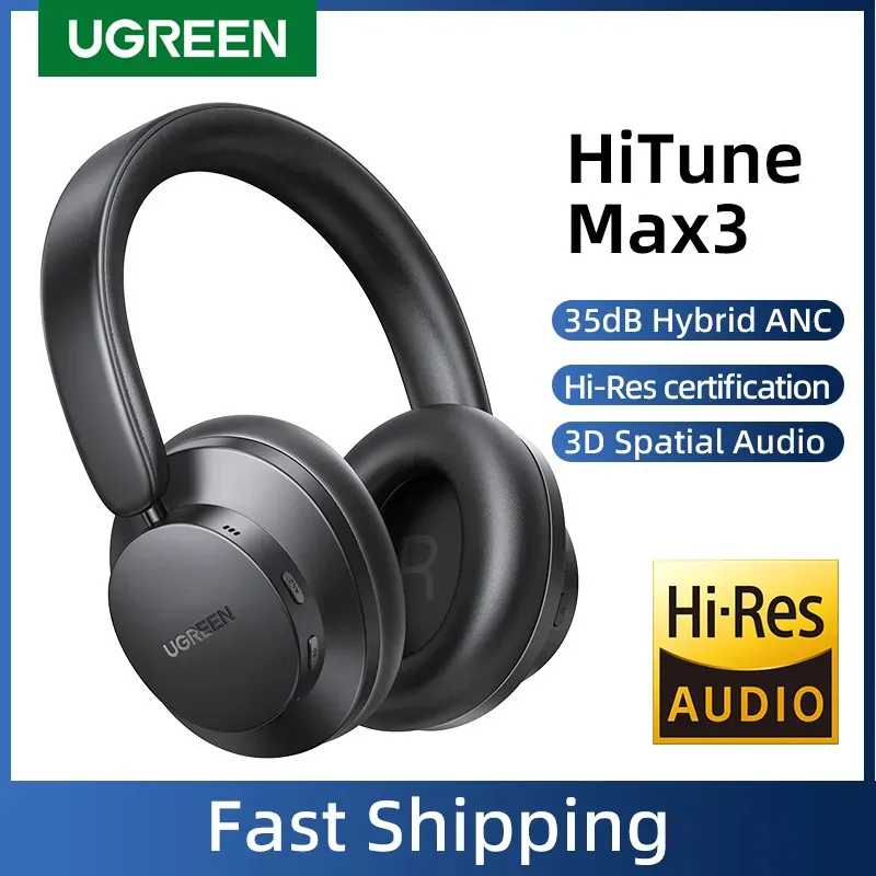 헤드폰 이어폰 ugreen hitune max3 하이브리드 35dB ANC 활성 소음 취소 헤드폰 무선 귀에 무선 Bluetooth 이어폰 3D 공간 오디오 231018