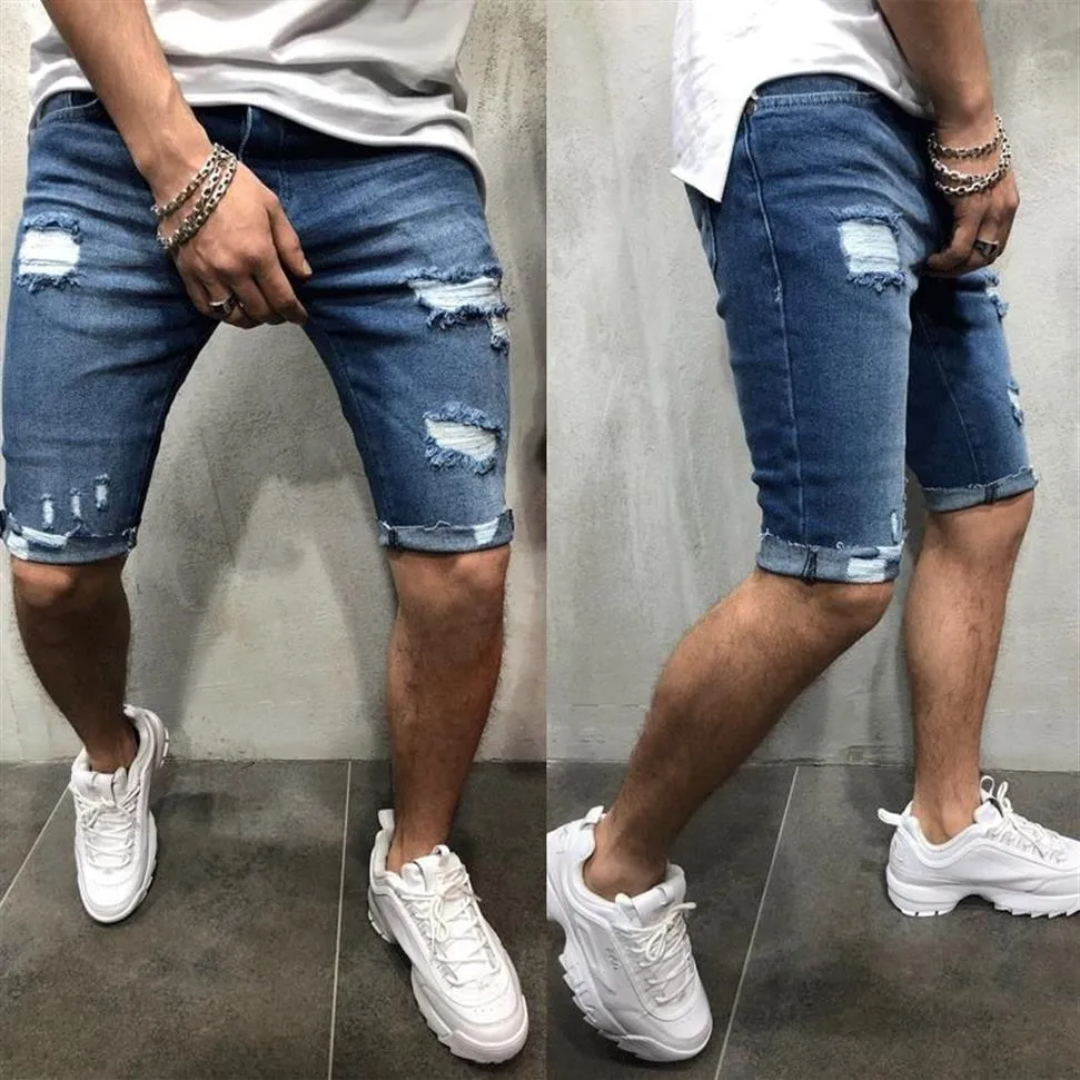 Mens denim Chino Shorts Super Stretch Skinny Slim Summer Half Pant Casual Cargo Jeans för Men287T