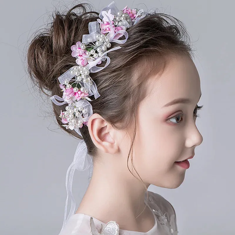 Accessoires de cheveux filles cristal mariée mariage tête pièce mariée chapeaux perle bandeaux couronnes ruban fleur fête bijoux 231019