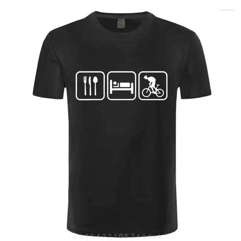 Herr t-skjortor äter sömncykel t-shirts roliga cykling entusiaster cykel skjorta sommar mode tryck casual bomull