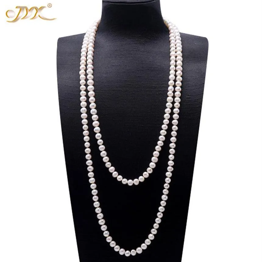 JYX жемчужное ожерелье-свитер, длинное круглое натуральное белое ожерелье 8-9 мм с натуральным пресноводным жемчугом, бесконечное ожерелье с подвесками 328 201104272r