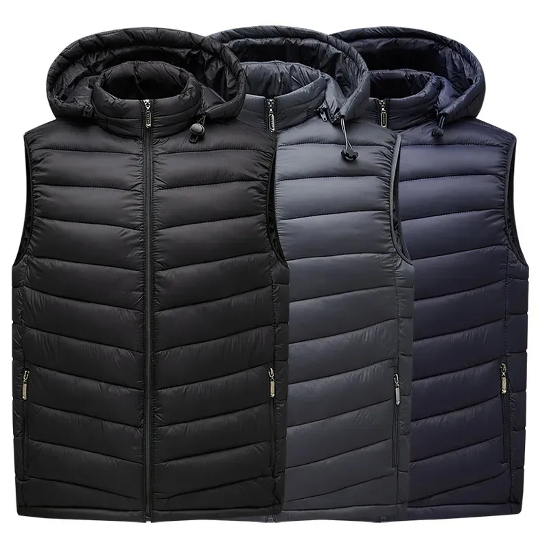 Gilets pour hommes hiver hommes manteau chaud sans manches veste légère vers le bas gilet respirant gilet à capuche 231018