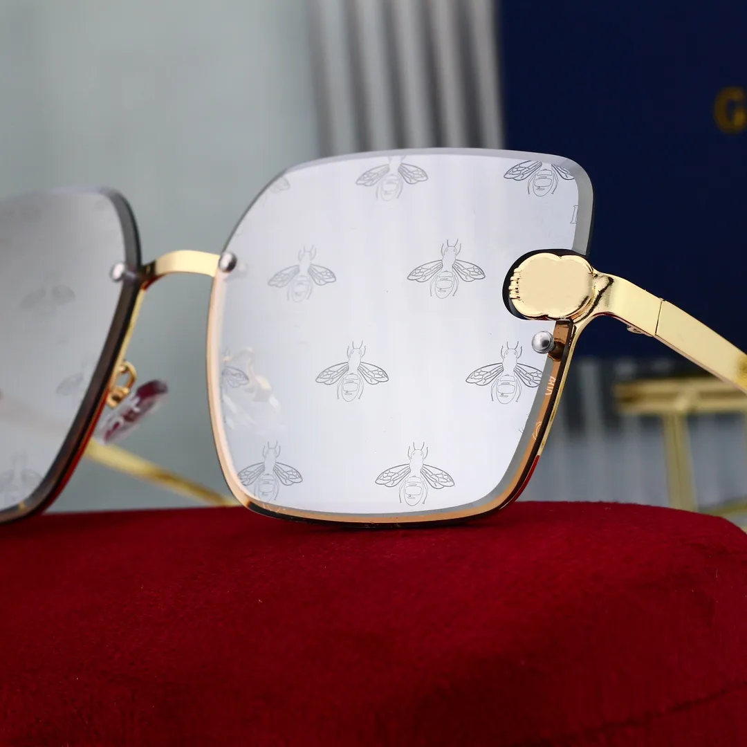 Top heiße Designer-Sonnenbrille für Männer, Bienen-Sonnenbrille für Damen, Anti-Ultraviolett-Retro-Quadrat-Metallbrille, randloser Rahmen, UV-Schutz, neue Mode-Brille