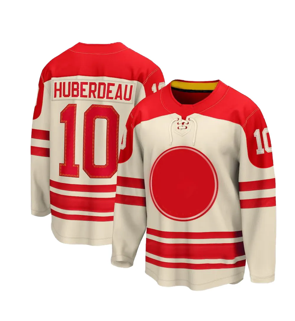 Хоккейные майки Huberdeau Cream 2023 Heritage Classic Primegreen Джерси 91 Назем Кадри 28 Элиас Линдхольм 25 Джейкоб Маркстрем 88 Эндрю Манджапане Обратный ретро-топ