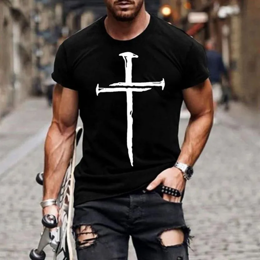 Homens camisetas Casual Homens Camiseta All-Match Jesus Cristo Cruz 3D Impresso T-shirt 2021 -Vendendo de manga curta Oversized322S