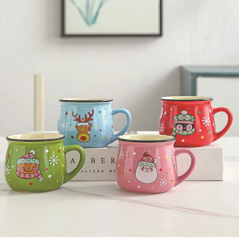 Mugs Christmas Mousse Cup Ceramic Cartoon Santa Coffee for Office Home Baking Shop Dessert Breakfast Milk Mug Kids Xmas Gift 231019
