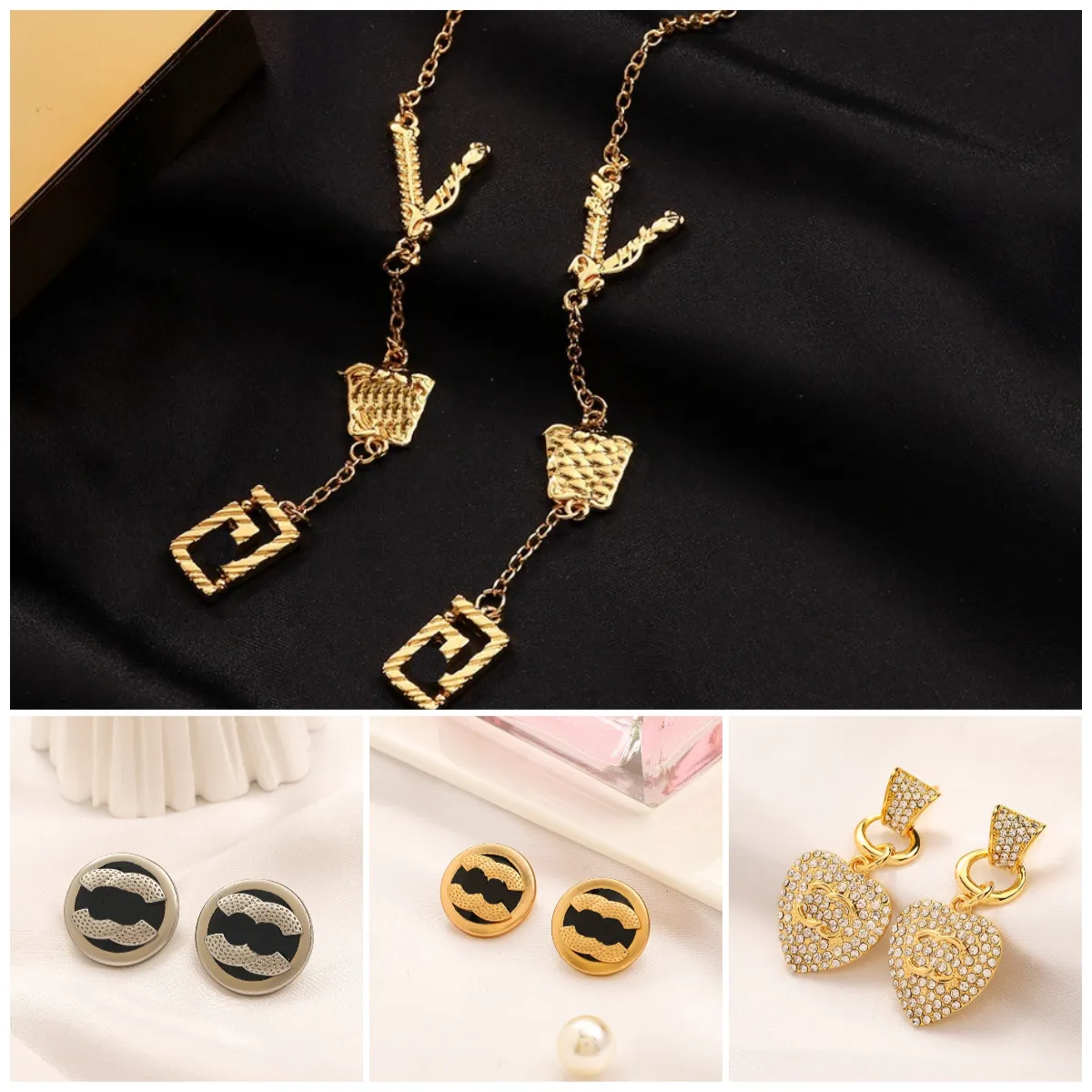 여성 디자이너 귀걸이 귀 스터드 디자이너 브랜드 18K 골드 도금 편지 기질 Crystal Pearl Earring Wedding Party Jewerlry