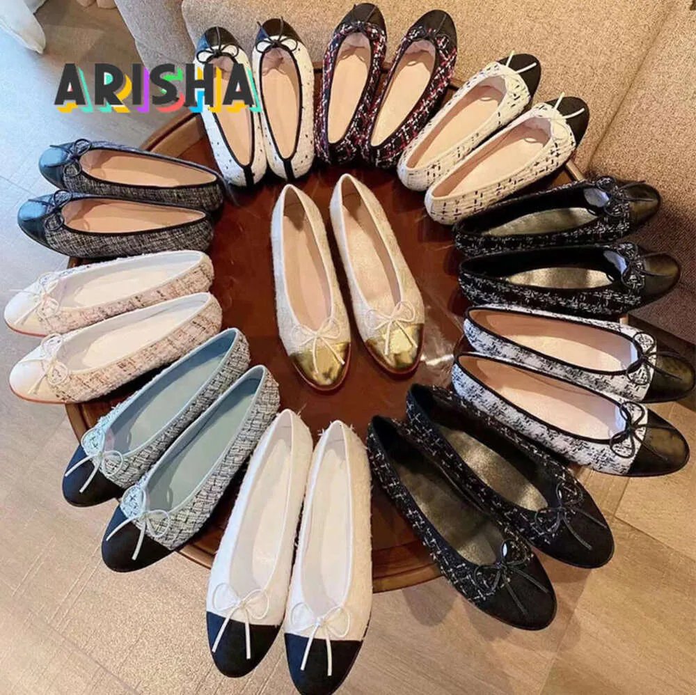 Local Warehouse Designer Dress shoes 100% Classic Spring and Autumn cowhide letter bow Ballet Dance shoe fashion women Flat boat Lady leather Trample Lazy Loafers WED