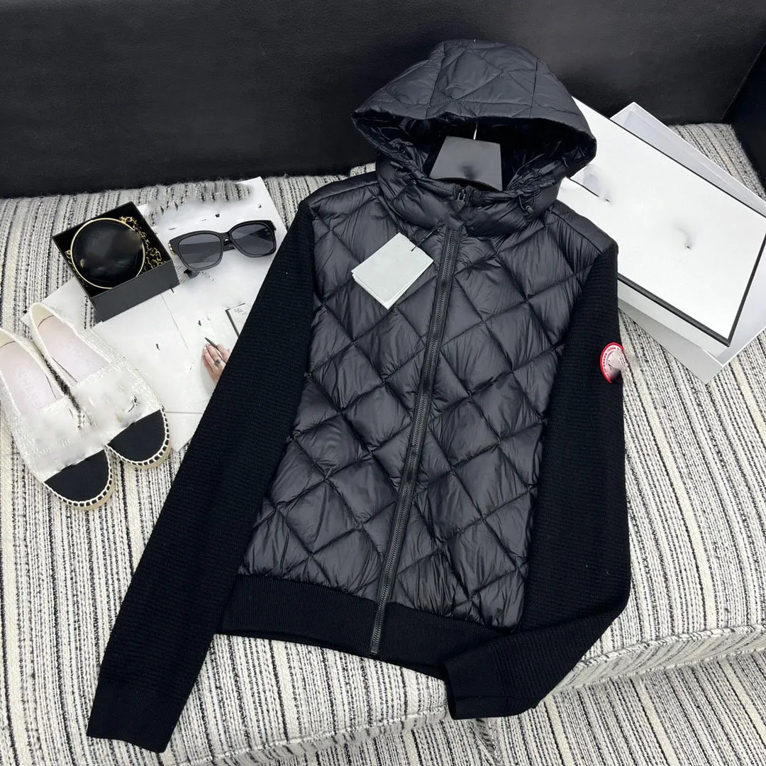 2023 가을과 겨울 뉴 디자이너 Thin Down Jacket 캐주얼 패션 스포츠 스 플린트 니트 슬리브 여자 후드 다운 재킷