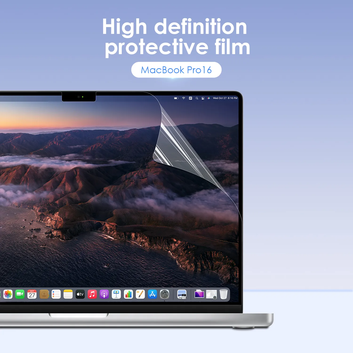 LENTION Screenprotector voor 2019 MacBook Pro (16-inch, met Thunderbolt 3-poorten) met Touch Bar, HD Clear-beschermfolie met hydrofobe oleofobe coating