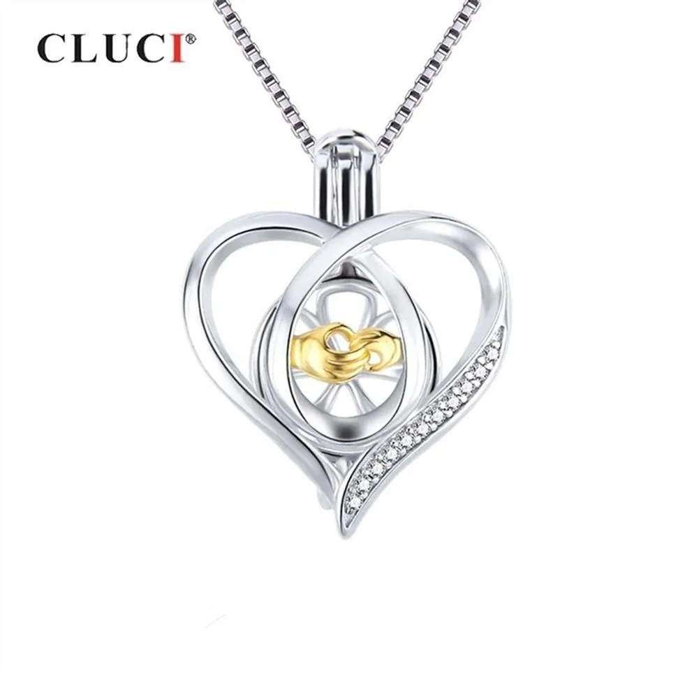 Cluci 925 Locket för kvinnor halsbandsmycken som tillverkar 925 Sterling Silver Heart Zircon Pearl Cage Pendant SC362SB279O