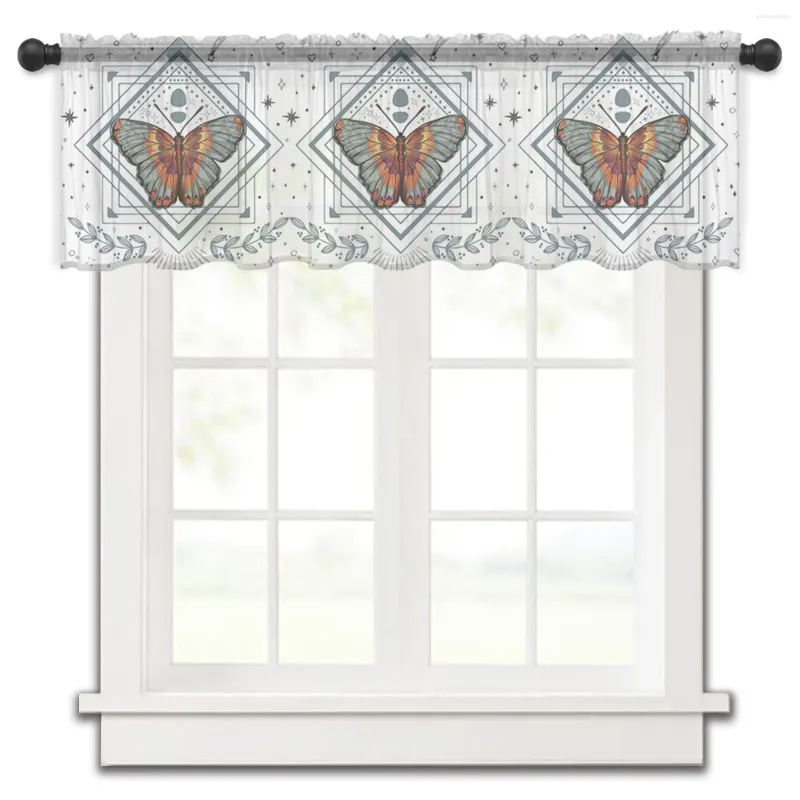 Curtain Lines Butterflies Stars Diamonds Leaves Small Window Valance Sheer Short Bedroom Home Decor Voile Drapes