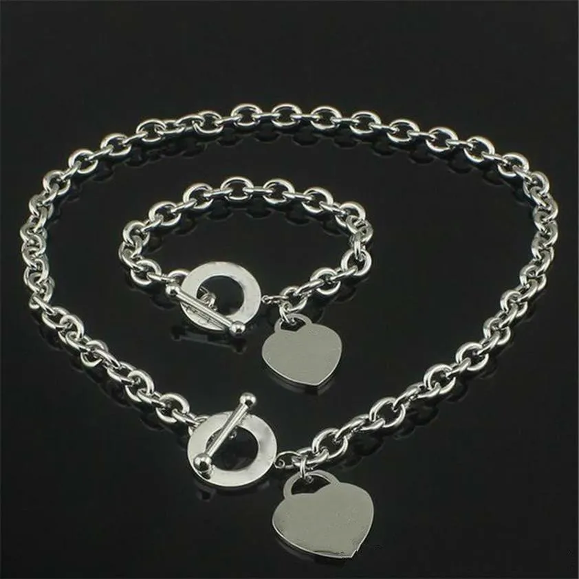 925 Silver Love Necklace Armband Set Wedding Statement Jewel Heart Pendant Halsband Bangle Set 2 år 1227U