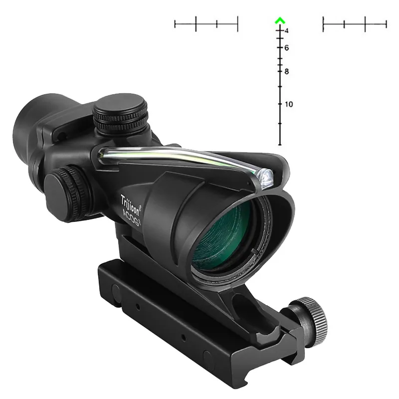 Fonte de fibra óptica ACOG tática 4x32 verde iluminado real fibra escopo 4x lupa telescópio chevron vidro gravado retículo caça riflescope airsoft