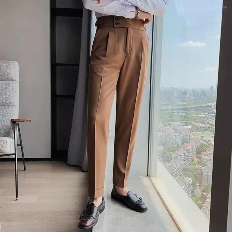 Men's Suits Men Pants Classic Office Trousers Slim Fit High Waist Vintage  Pockets For Formal Business Style Suit