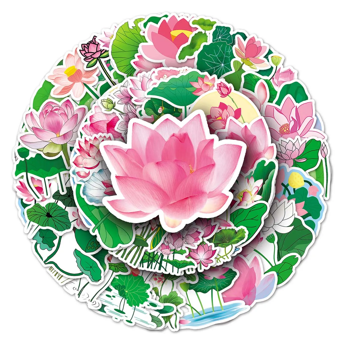 50pcs lotus leaf cartoon graffiti creative waterproof sticker PVC scooter personality creative trend decoration