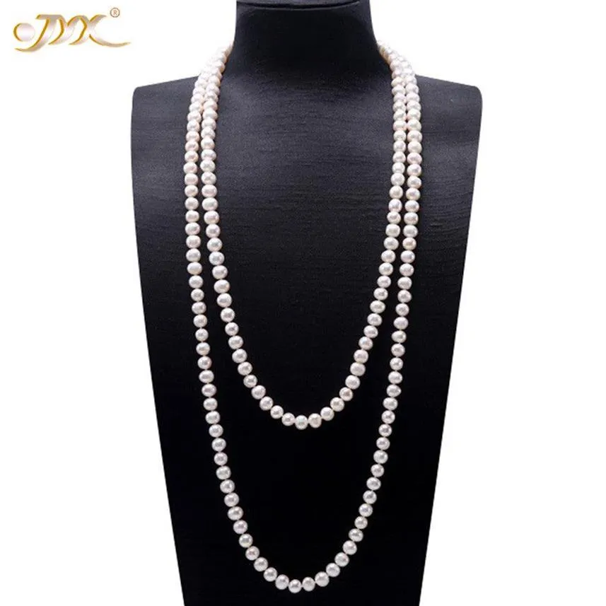 JYX Freshwater Pearl Sweater Necklace Long Round Natural White 8