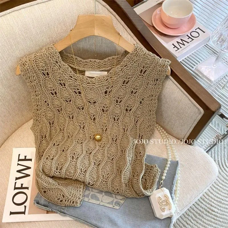 Women's Sweaters French Hollowed Lazy Knitted Vest 2023 Spring Retro Gentle Countryside Folding Small Sweetheart