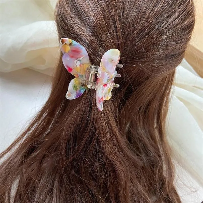 Barrettes à cheveux en acrylique pour femmes, accessoires papillon coréens, colorés, à la mode, en métal, cadeaux simples, Whole180B