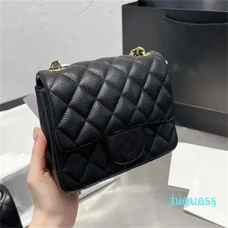 Designer - Classico di altissima qualità Mini patta quadrata Portafoglio in pelle scamosciata nera Borse trapuntate Borsa a tracolla a tracolla Catena dorata o argento