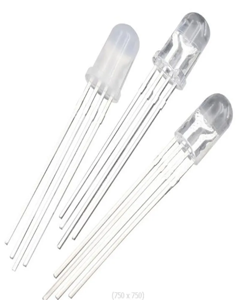 thumbnail image 2 of 100pcs 5mm RGB Straw Hat LEDs – Common Anode, 4-Pin, Tri-Color, Water Clear 2 of 6
