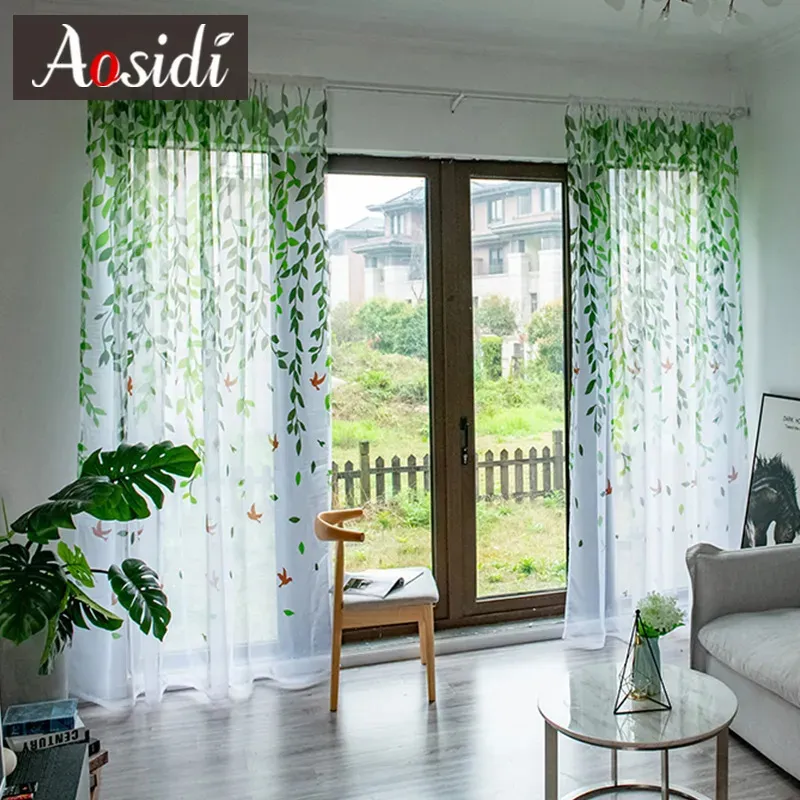 Rideau AOSIDI saule moderne Tulle rideaux pour salon chambre oiseau imprimé Voile voilages pour fenêtre Tulle rideaux rideaux 231019