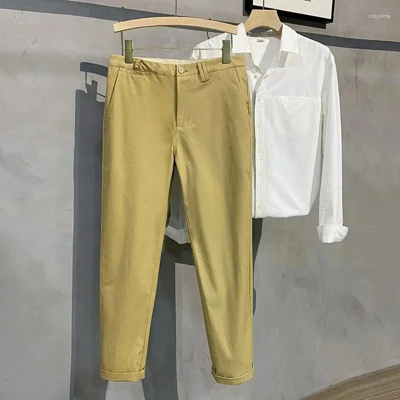 Men's Pants 97%Cotton Summer Solid Color Casual Men Business Fashion Classic Stretch Slim Khaki Grey Thin Brand Trousers Male 38