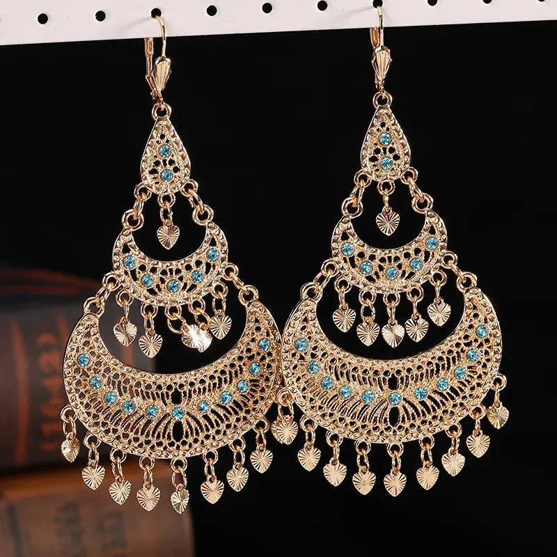 Boucles d'oreilles à breloques en alliage de mode marocaine, boucles d'oreilles à crochet français pour femmes, accessoires élégants pour fête de mariage, 231019