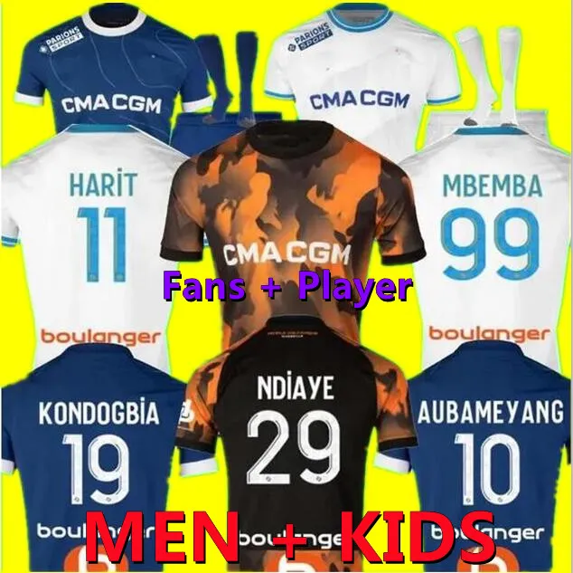 23 24 Marseille AUBAMEYANG Voetbalshirts OUNAHI VITINHA CLAUSS maillot de foot 2023 2024 PAYET GUENDOUZI Onder NUNO HARIT voetbalshirt Heren Kinderen