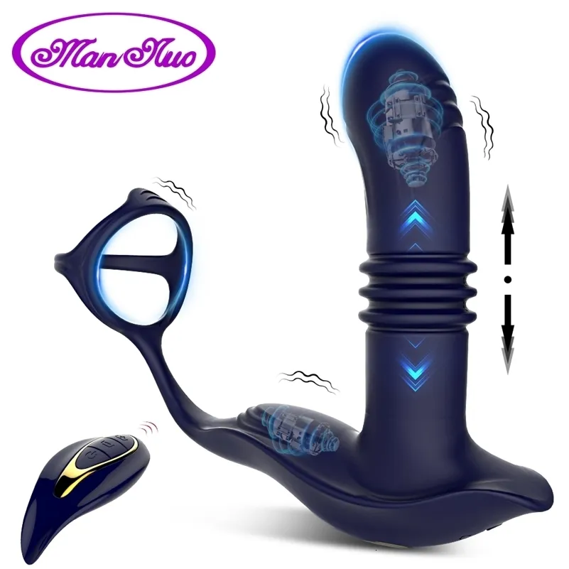 Vibrateurs Mâle Poussant Masseur De Prostate Plug Anal Gode Vibrateur pour Hommes Retarder L'éjaculation Cock Ring Entraîneur À Distance Sex Toy Couples 231018