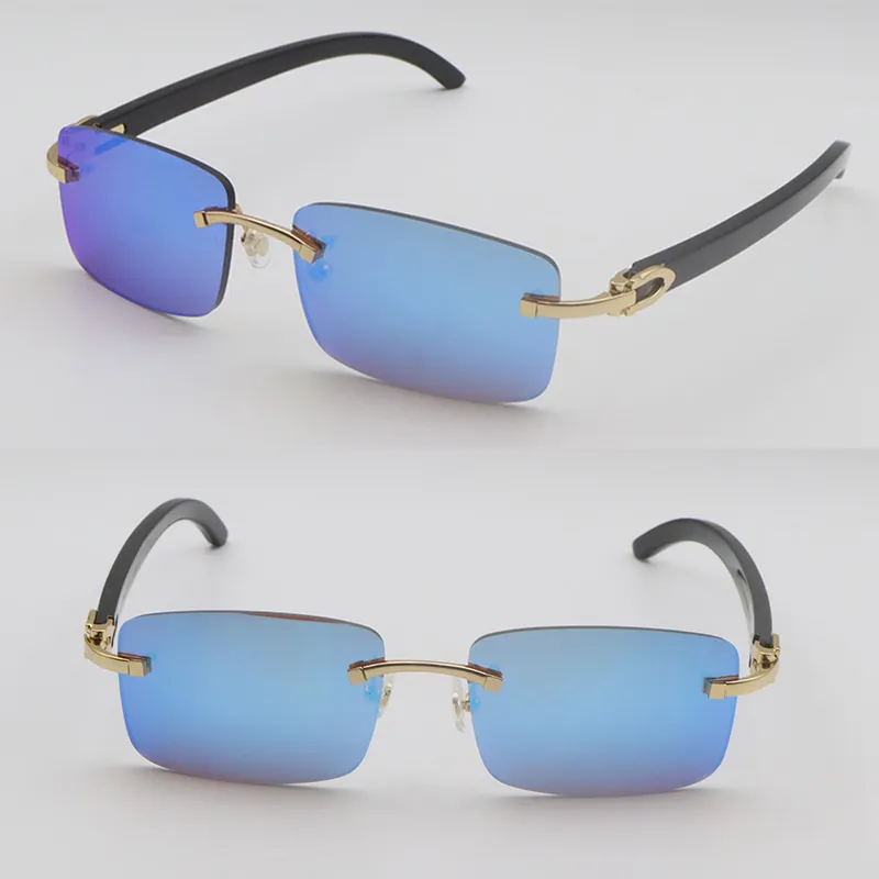 Elegant Rimless Sunglasses For Men, Natural Buffalo Horn, Mirror