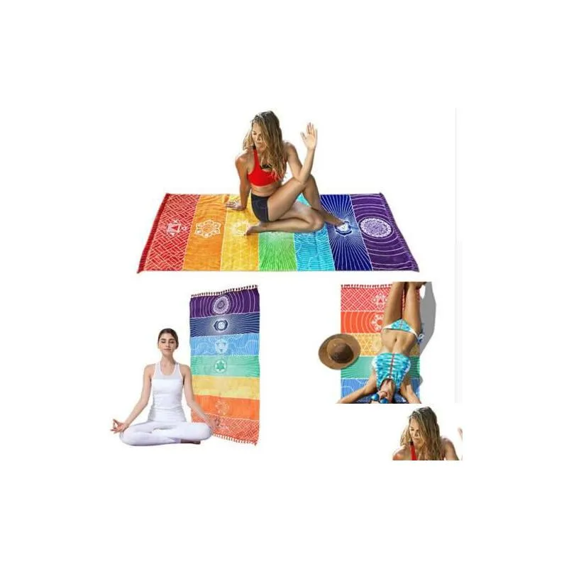 Towel Rainbow Chakra Tapestry Carpet Mandala Boho Travel Yoga Mat Outdoor Mats 150X70Cm 100X45Cm Beach Kka6819 Drop Delivery Home Ga Dhcmh